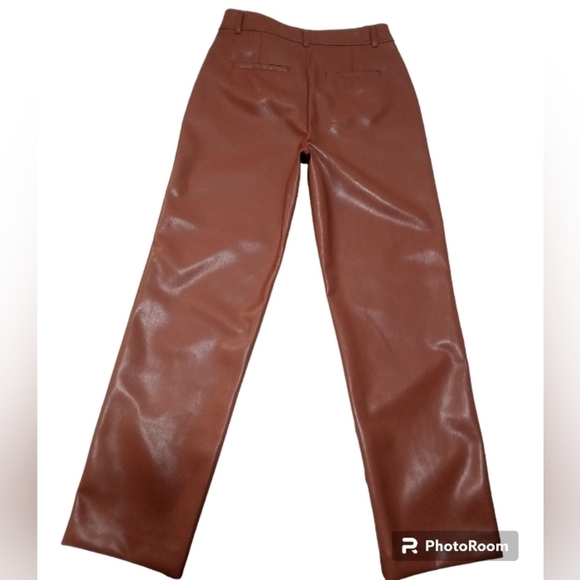 Aritzia Babaton Faux Leather High Waist Command Trousers Coffee Brown Size 10 - Picture 10 of 11